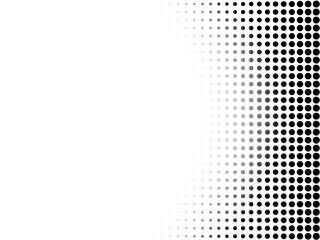 Black and white dot pattern with halftone effect. Half tone fade background. Comic pop art radial gradient. Cartoon duotone banner. Monochrome backdrop. Anime gradation frame. Vector illustration