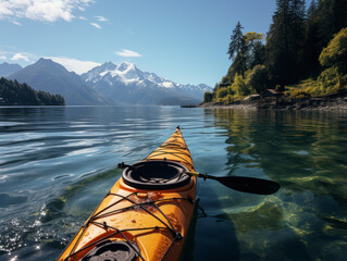 traveler kayaks on a lake