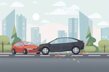 Car crash on the street for accident and insurance theme created with generative AI technology