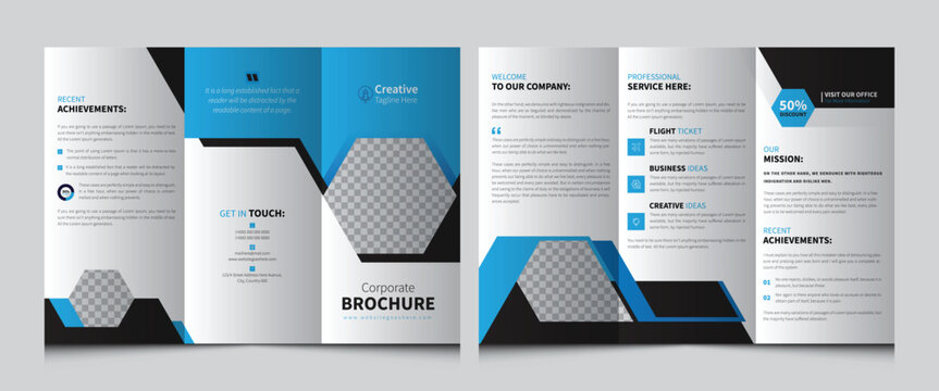 Trifold Brochure. Business Tri Fold Brochure Vector. Vector Triple Folding Brochure For Business And Advertising. Brochure Layout With Modern Elements And Abstract Background