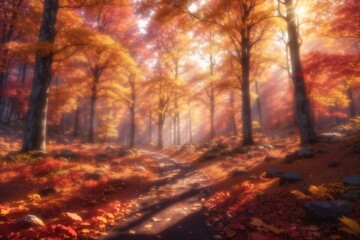 vibrant autumn forest blure background