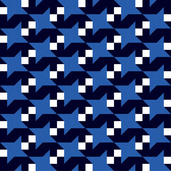 Seamless abstract pattern with geometric shapes in black and blue colors Geometrical retro template for fabric background surface design packaging wrapping paper wallpaper Vector illustration
