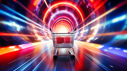 Obraz premium Detailed view of a shopping cart wheel, turning smoothly as it glides down a spacious aisle