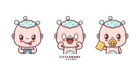 cute baby cartoon mascot with different expressions