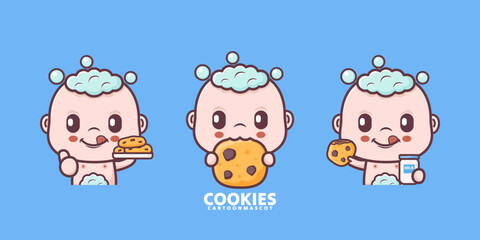 cute baby cartoon with cookies. set cartoon vector with different expressions