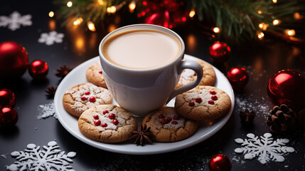 Savoring Cookies and Hot Chocolate Amidst Christmas Charm. Generative AI