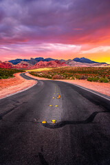 Red Rock Canyon Road view at Sunset in Las Vegas Nevada United States of America