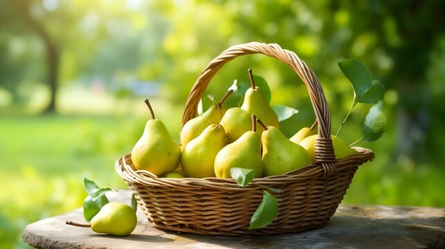 Herbstlicher Genuss: Frische Birnen im Korb
