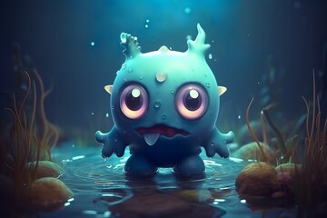 cute fantasy monster in the water