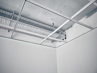 Suspended ceiling metal frame. Framework of false ceilings
