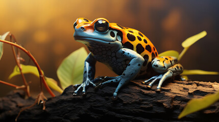 Fototapeta premium Jewel of the Jungle. Poison Dart Frog Perched on Branch. Generative AI