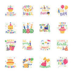 Pack of Happy Birthday Flat Stickers 

