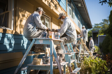 Naklejka na ściany i meble men painting outside