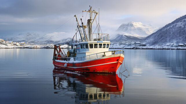 Fishing boat winter in the ice ocean, Norway