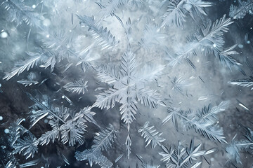 Delicate snowflakes forming a frosty frame backdrop. generative ai