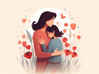 Happy mother's day celebration concept, mom hug with her child for design