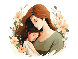 Happy mother's day celebration concept, mom hug with her child for design