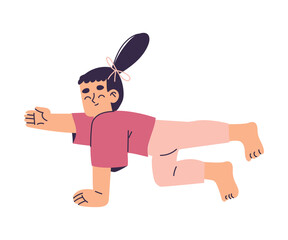 Little Girl Doing Yoga Exercise Practicing Asana Vector Illustration