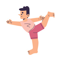 Little Boy Doing Yoga Exercise Standing in Asana Vector Illustration