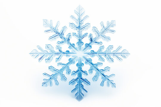 macro view of snowflake illustration fallen snow isolated on white background. Generative AI