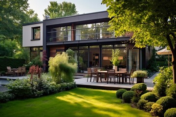Design Your Dream Home: Beautiful House with Garden in Picturesque Village Landscape: Luxury Modern Exterior with Stunning Backyard Space