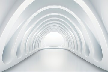 Three-Dimensional White Tunnel. Creative Abstract Background with Bent 3D Tunnel Illustration in Interior Architecture Perspective