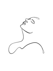 A nude woman’s body is drawn in one line style. Printable art.