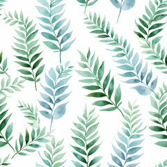 Naklejka premium Seamless watercolor pattern of green fern leaves