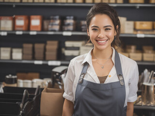 Young pretty woman worker. Portrait of a retail worker smiling