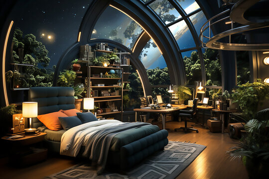 Modern bedroom nterior in brown and gray colors. Generative AI