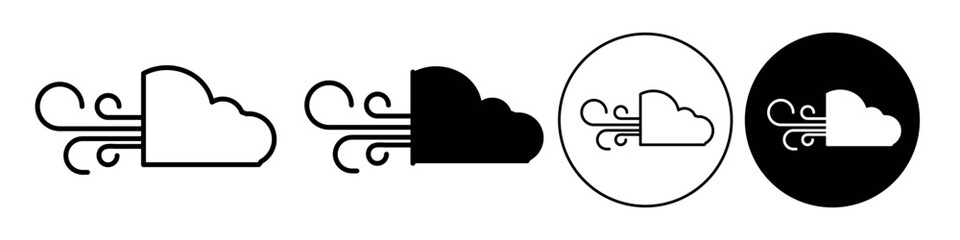 wind clouds Icon. Blowing fresh air in the sky symbol. Vector sign of weather overcast or climate change. Flat logo set of meteoritical forecast of rain fogy season. wind swirl mark