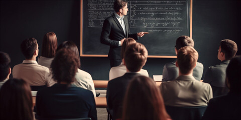 A student giving a presentation in front of the class.  