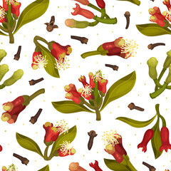 Clove Flower Seamless Pattern Design with Blooming Plant Vector Template
