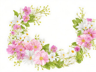 Flower wreath isolated on white background. Flat lay