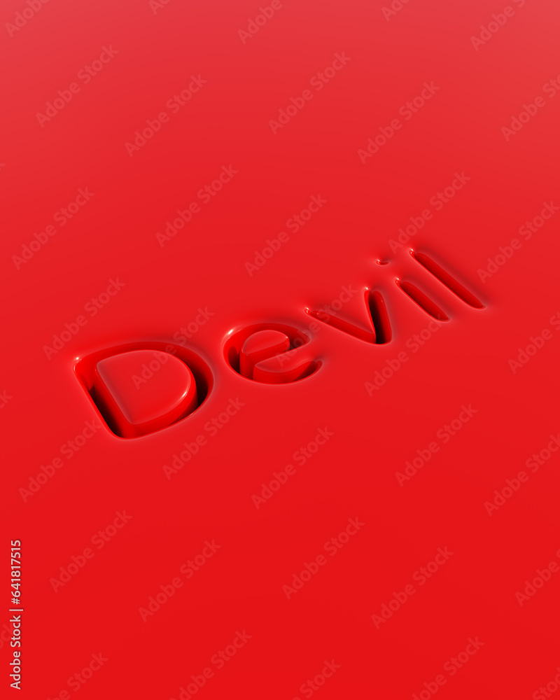 Fototapete red devil typography typescript soft round depressed shiny plastic stylish funky bright vivid red ba