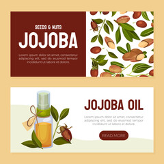 Organic Jojoba Oil Banner Design with Natural Plant Vector Template