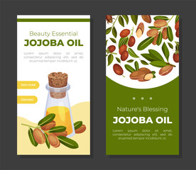 Organic Jojoba Oil Banner Design with Natural Plant Vector Template