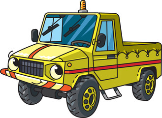 Funny pickup car with eyes vector illustration.