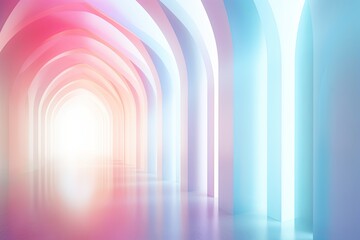 Beautiful colorful widescreen minimalistic architectural background banner with arched columns hallway. Generative AI. 