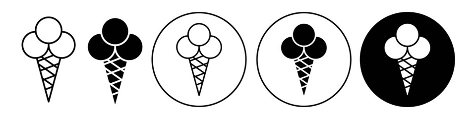 Ice cream icon. Creamy milk chocolate dairy product symbol made out of sugar and waffle. Vector sign of cone shape frozen whipped vanilla scoop. Flat logo set of summer dessert pictogram
