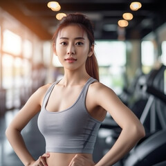 Fototapeta premium Showcasing the Strength and Confidence of a Woman in Sportswear - Embrace Active Living and Self-empowerment