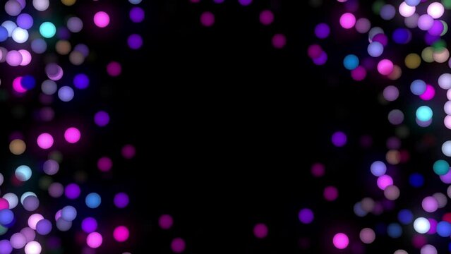 digital dots in colorful palette animation wall. Glowing flickering small lights circles in black background