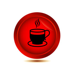 coffee cup icon on glossy button vector illustration