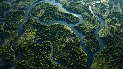 aerial view of mangrove trees, mangrove forest and river