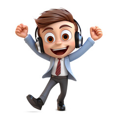 3d cute young businessman character though headphones