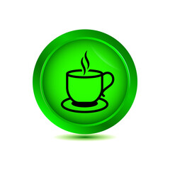 coffee cup icon on glossy button vector illustration