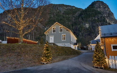 Fototapeta na wymiar Christmas decorations in Sylte, Valldal, Norway