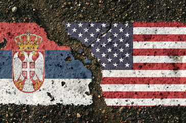 On the pavement are images of the flags of Serbia and the United States, as a symbol of...