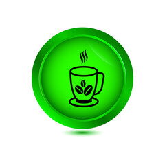 coffee cup icon on glossy button vector illustration