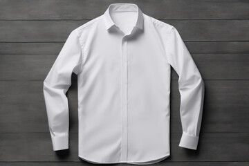 Top view of white shirt on wooden background.  illustration of mockup clothes